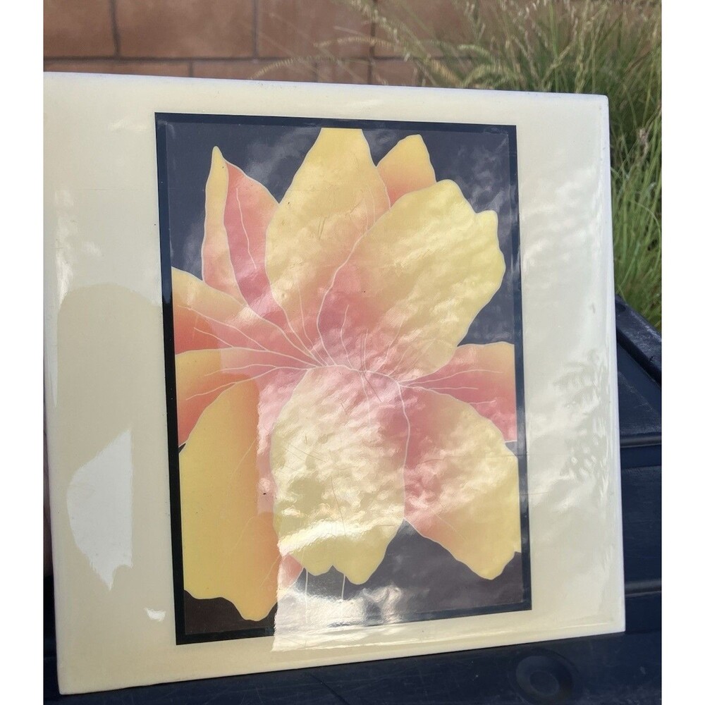 VTG Carole Hoffnagle Floral Ceramic Art Tile A.R.T. Co Albuquerque NM 8”